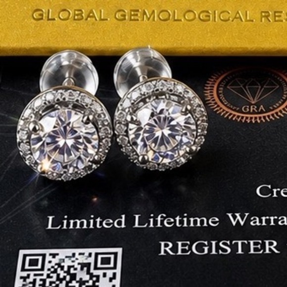 GRA Jewelry - Moissanite 1.0ct Halo Pave' Stud Earrings 925 Sterling Silver D Color Certified